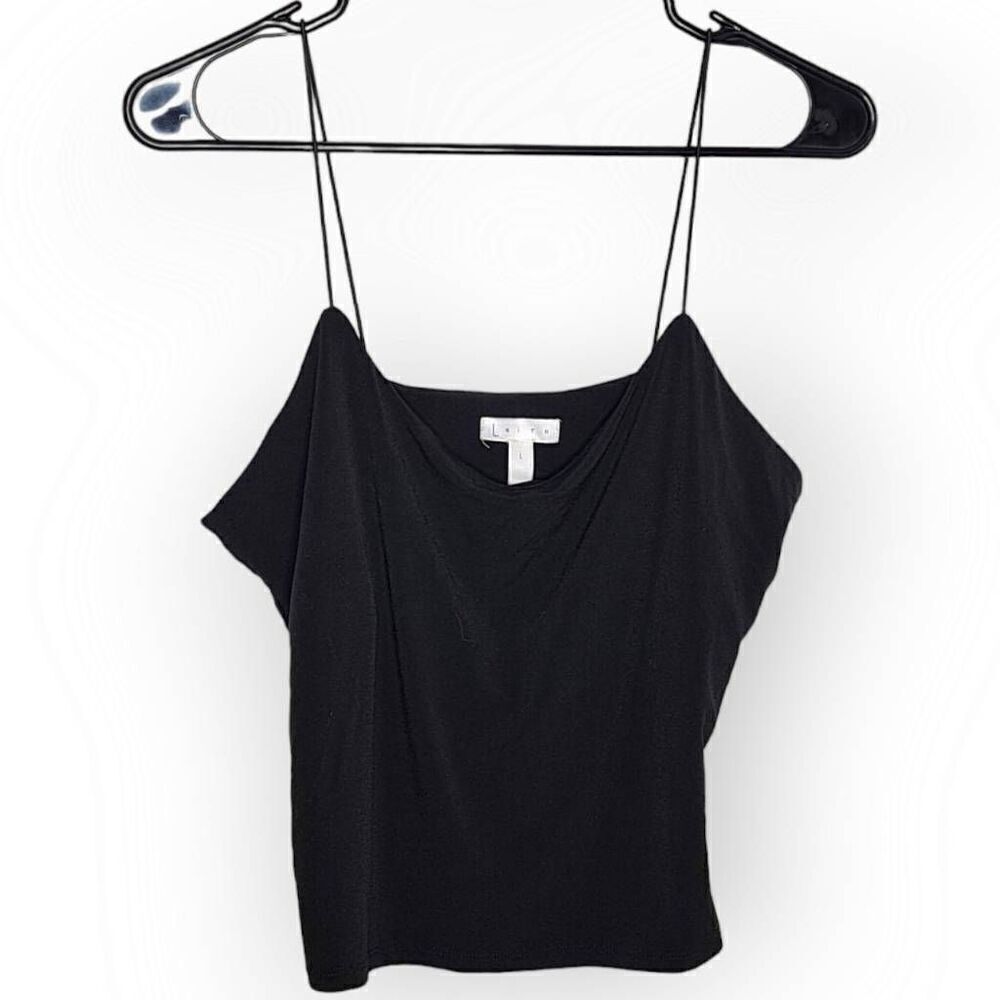 Leith Nordstrom Women's Cowl Neck Spaghetti Strap Crop Top in Black size Large